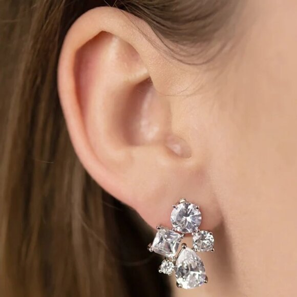 Rose Gold Swarovski Elements Crystal Cluster Stud Earrings Post Vintage Wedding - Picture 1 of 4